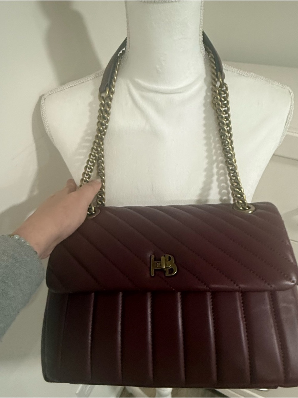 henri bendel Quilted Burgundy Crossbody with Gold Chain